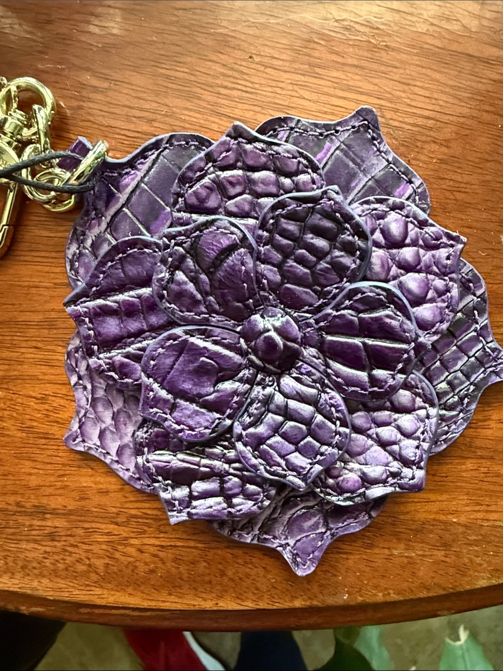 Brahmin Violet Croc-Embossed Floral Leather Key Charm - Picture 5 of 5